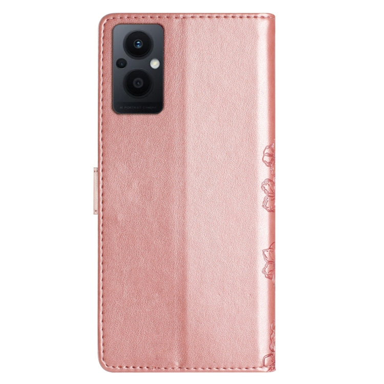 For OPPO Reno8 Lite 5G / Reno7 Z 5G Cherry Blossom Butterfly Skin Feel Embossed PU Phone Case