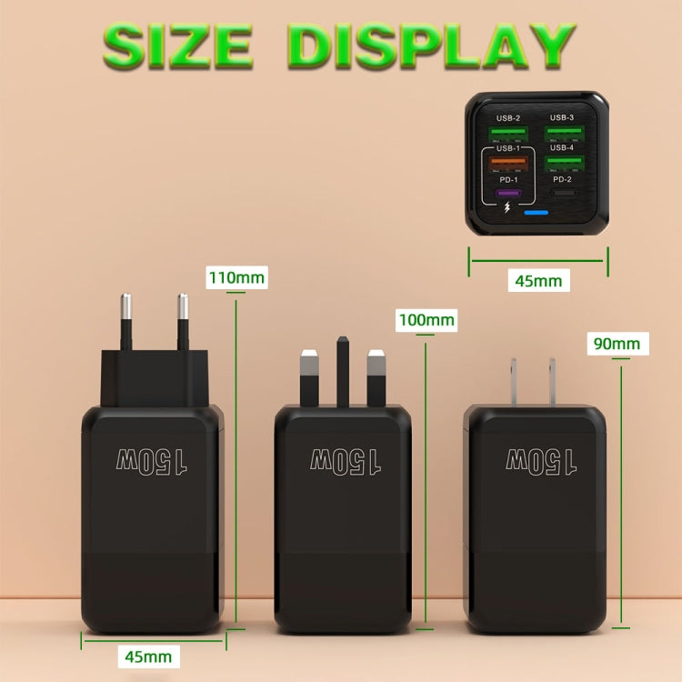 150W 4 x USB + 2 x USB-C / Type-C Multi-port Fast Charger, UK Plug
