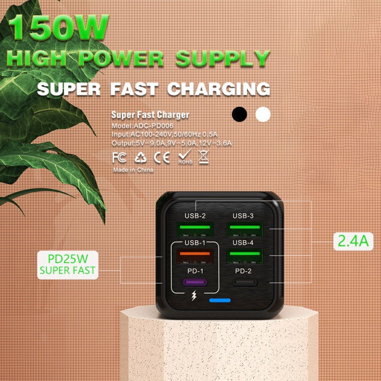 150W 4 x USB + 2 x USB-C / Type-C Multi-port Fast Charger, EU Plug