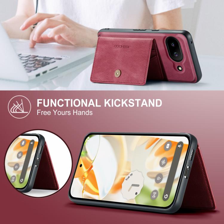 For Google Pixel 9a JEEHOOD J01 Retro Magnetic Detachable Wallet Phone Case
