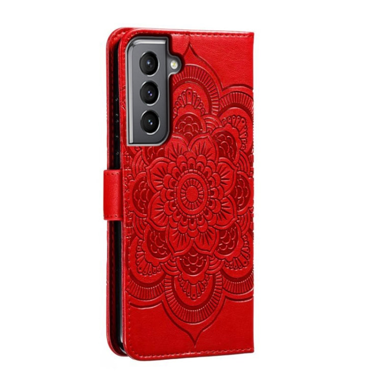 For Samsung Galaxy S21 5G Sun Mandala Embossing Pattern Phone Leather Case