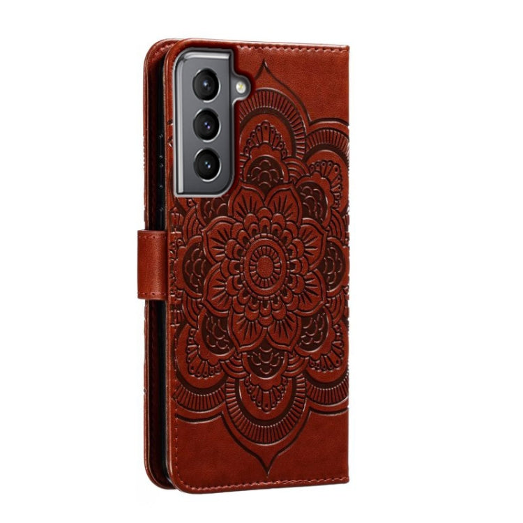For Samsung Galaxy S21 5G Sun Mandala Embossing Pattern Phone Leather Case