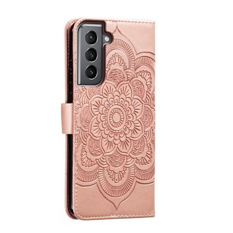 For Samsung Galaxy S21 5G Sun Mandala Embossing Pattern Phone Leather Case