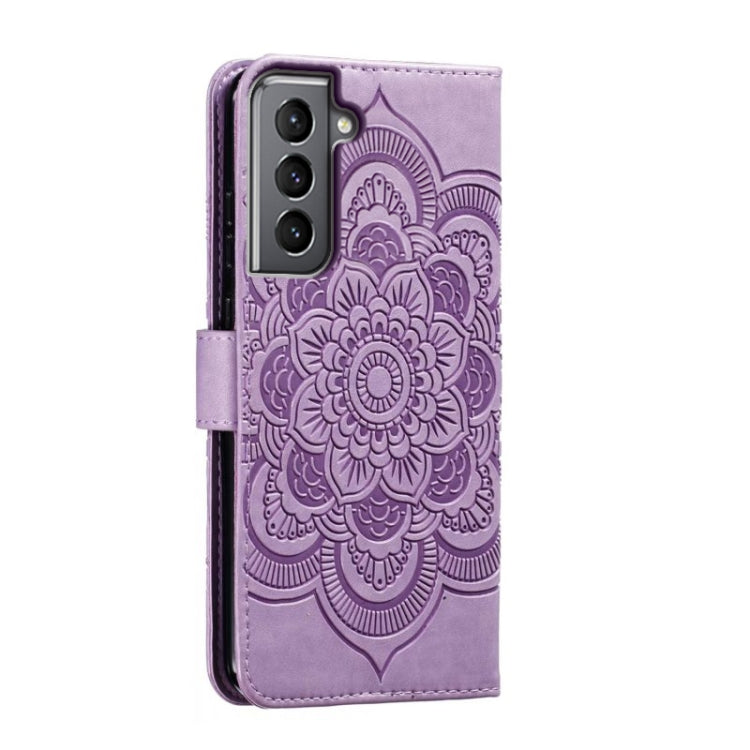 For Samsung Galaxy S21 5G Sun Mandala Embossing Pattern Phone Leather Case
