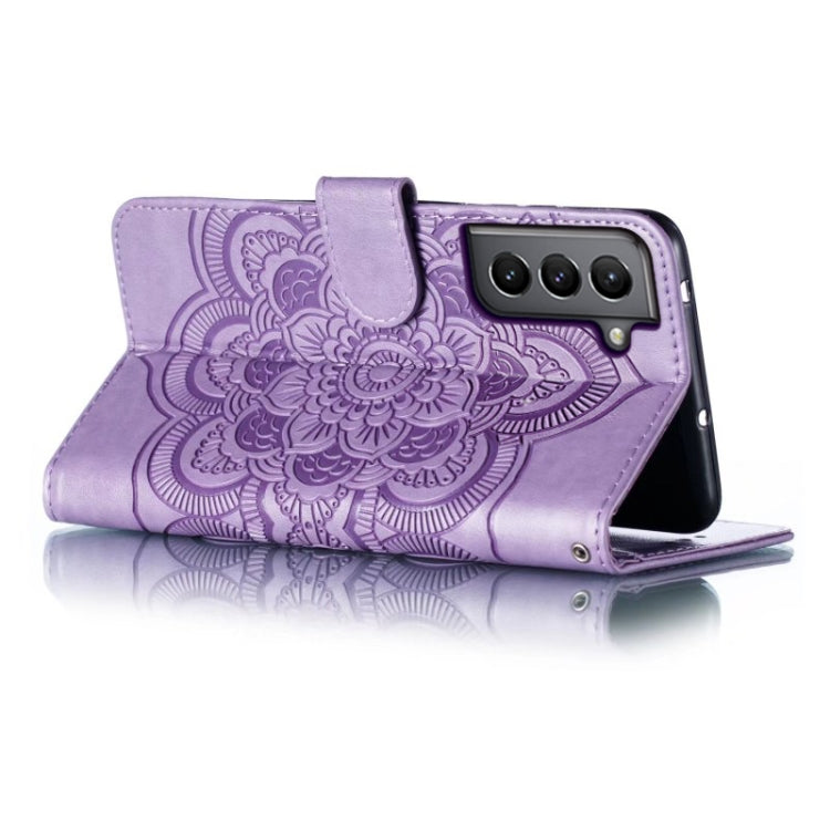 For Samsung Galaxy S21 5G Sun Mandala Embossing Pattern Phone Leather Case