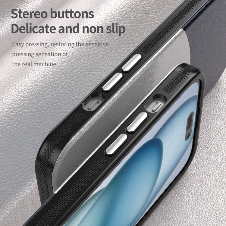 For iPhone 15 Leather Texture MagSafe Magnetic TPU + PC Phone Case