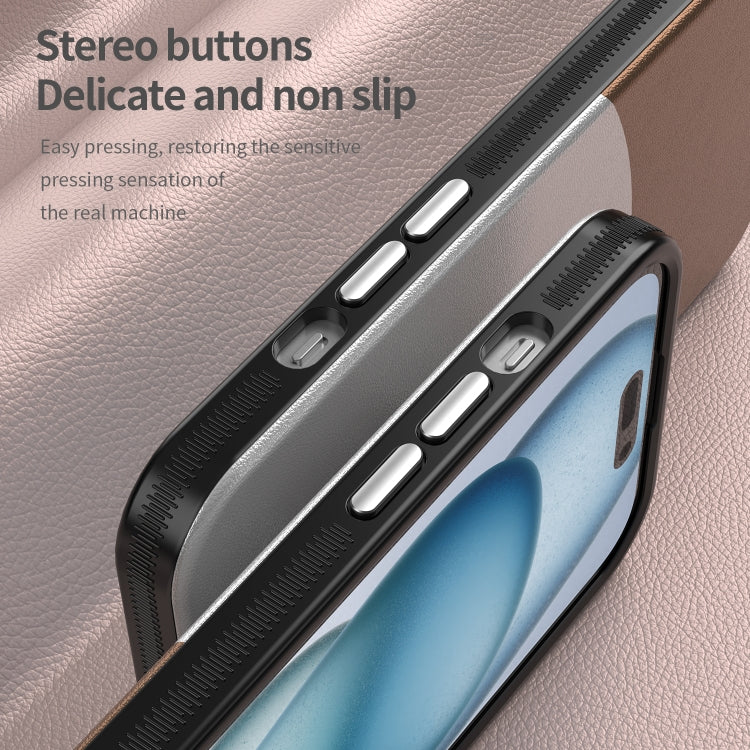 For iPhone 15 Leather Texture MagSafe Magnetic TPU + PC Phone Case