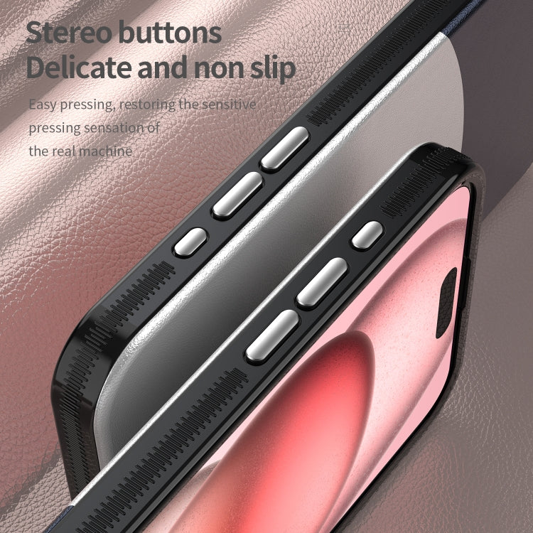 For iPhone 15 Pro Max Leather Texture MagSafe Magnetic TPU + PC Phone Case