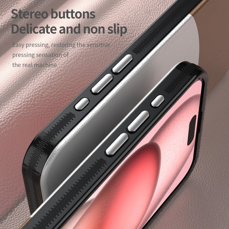 For iPhone 15 Pro Max Leather Texture MagSafe Magnetic TPU + PC Phone Case