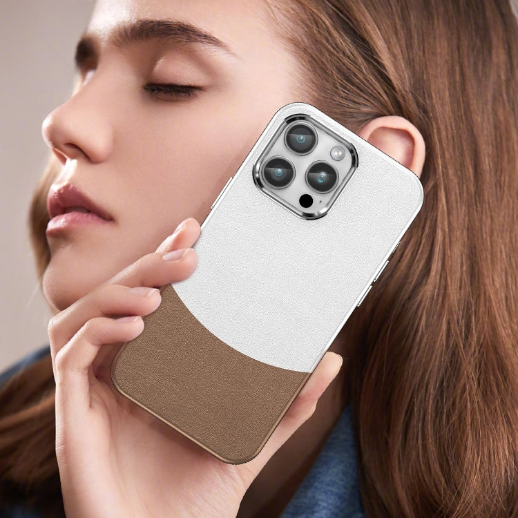 For iPhone 15 Pro Max Leather Texture MagSafe Magnetic TPU + PC Phone Case