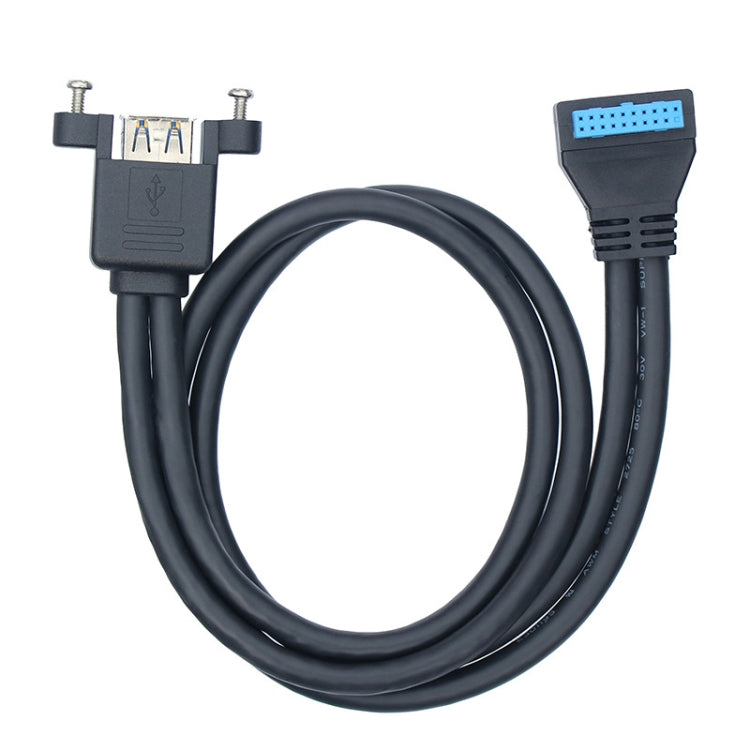 Double USB 3.0 with Fixed Screw Hole to 20 Pin Elbow Extension Cable, Length:0.5m - Black