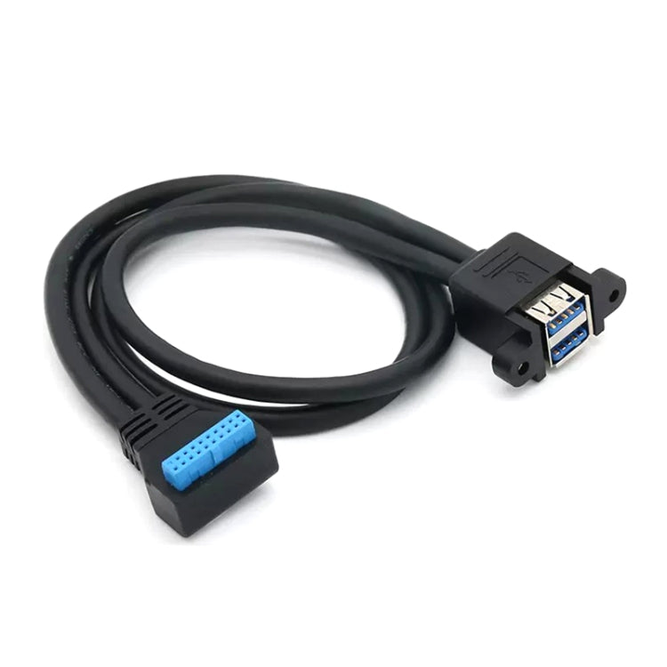 Double USB 3.0 with Fixed Screw Hole to 20 Pin Elbow Extension Cable, Length:0.5m - Black
