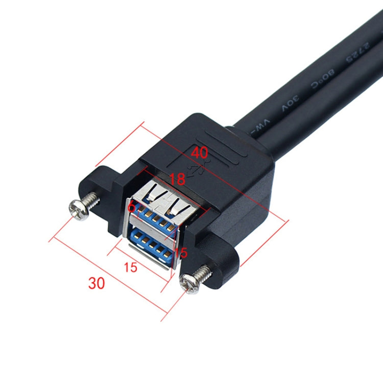 Double USB 3.0 with Fixed Screw Hole to 20 Pin Elbow Extension Cable, Length:0.5m - Black