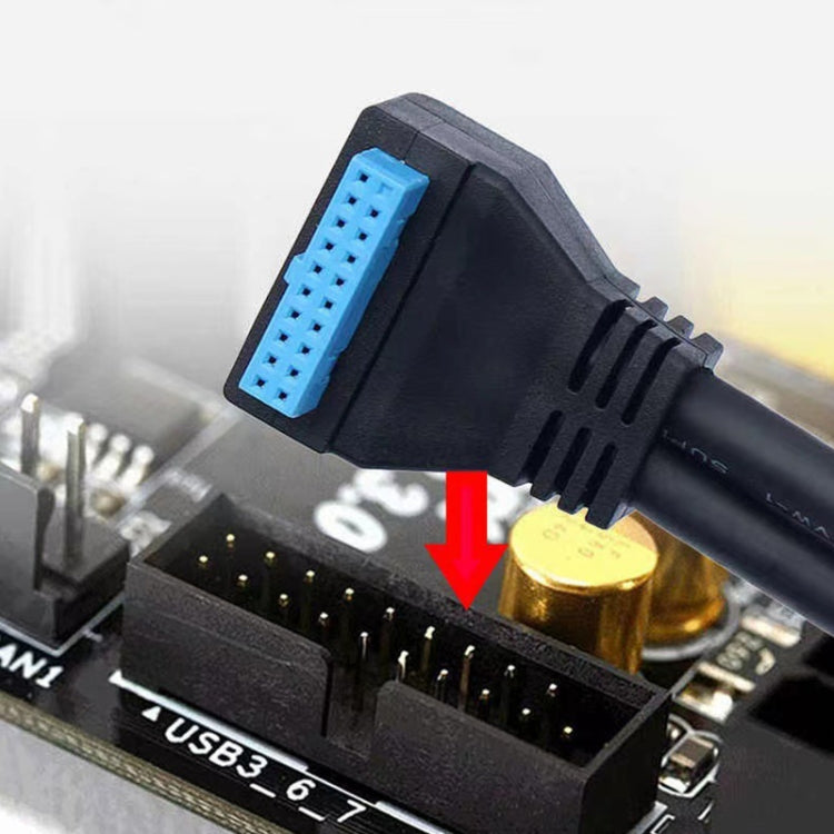 Double USB 3.0 with Fixed Screw Hole to 20 Pin Elbow Extension Cable, Length:0.5m - Black