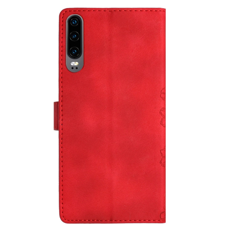 For Huawei P30 Cherry Blossom Butterfly Skin Feel Embossed PU Phone Case