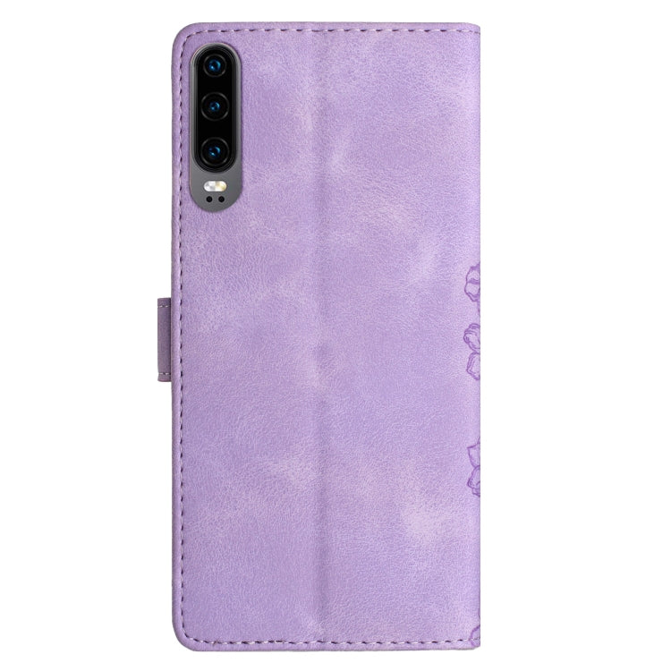 For Huawei P30 Cherry Blossom Butterfly Skin Feel Embossed PU Phone Case
