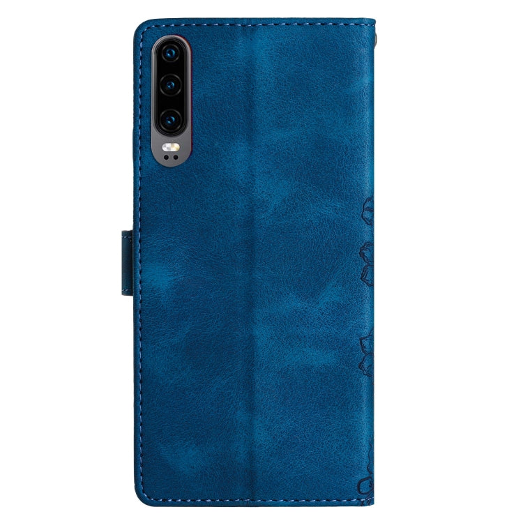 For Huawei P30 Cherry Blossom Butterfly Skin Feel Embossed PU Phone Case