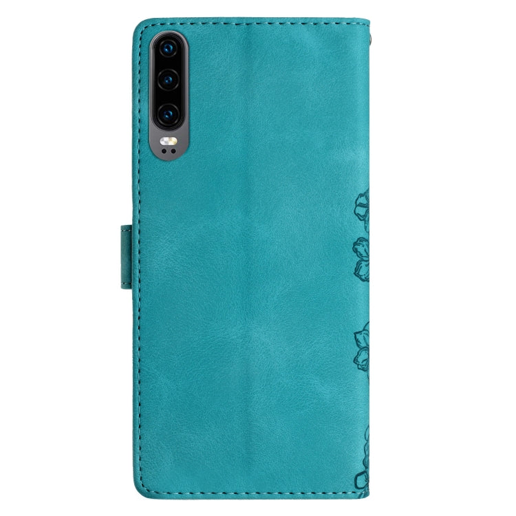 For Huawei P30 Cherry Blossom Butterfly Skin Feel Embossed PU Phone Case