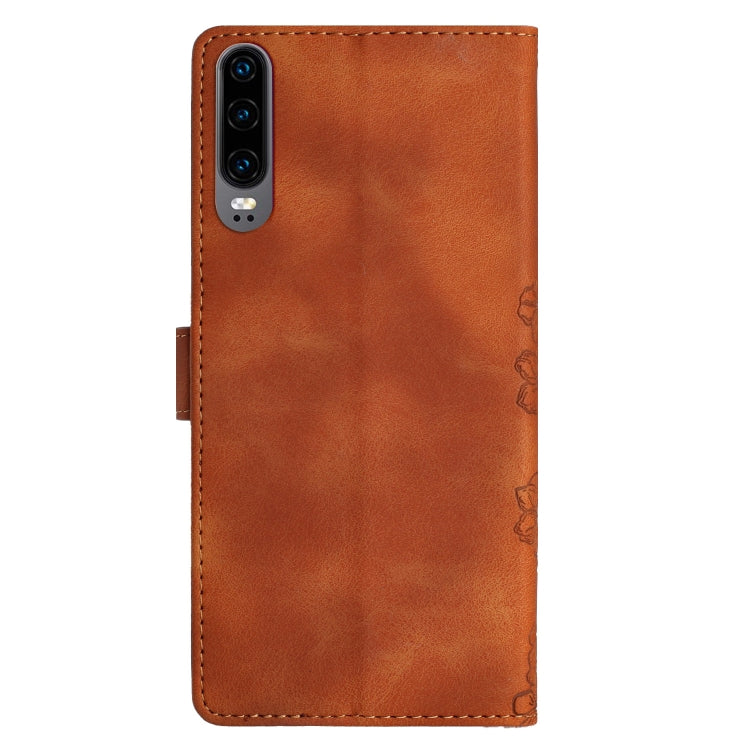 For Huawei P30 Cherry Blossom Butterfly Skin Feel Embossed PU Phone Case