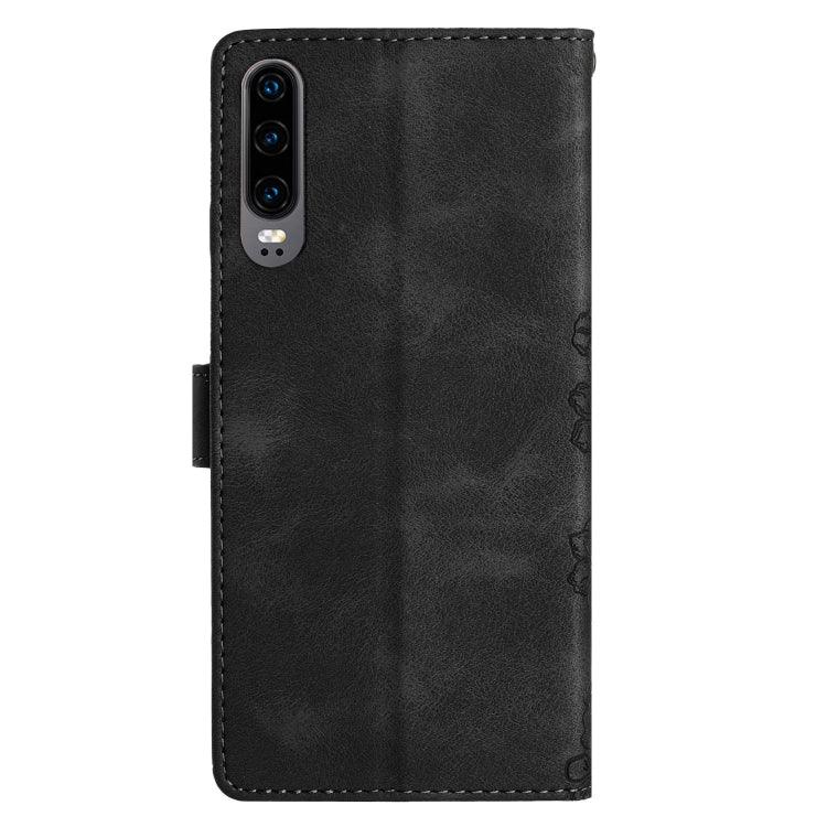 For Huawei P30 Cherry Blossom Butterfly Skin Feel Embossed PU Phone Case