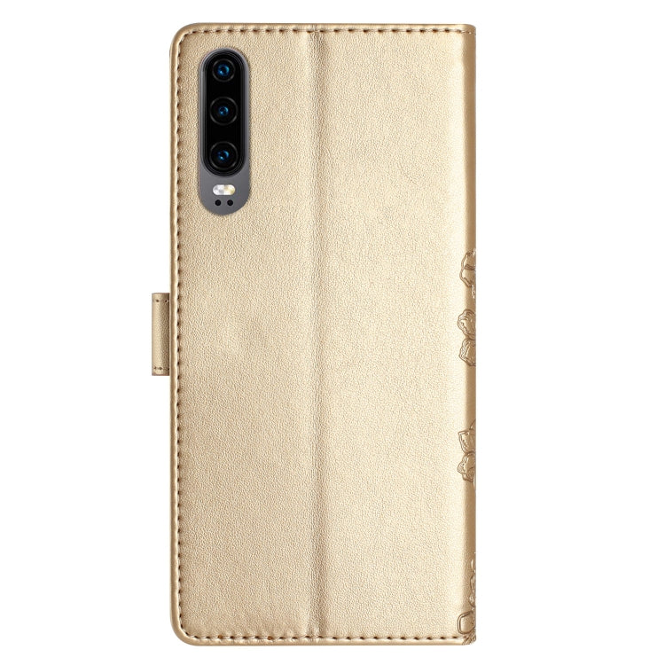 For Huawei P30 Cherry Blossom Butterfly Skin Feel Embossed PU Phone Case