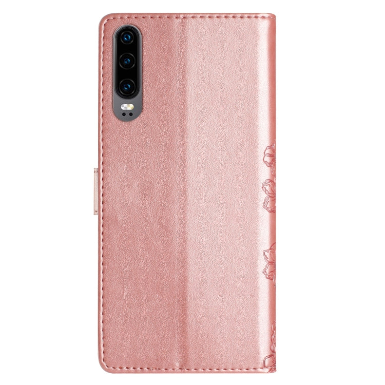 For Huawei P30 Cherry Blossom Butterfly Skin Feel Embossed PU Phone Case