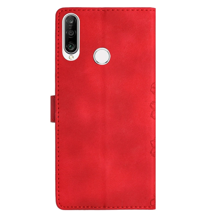 For Huawei P30 lite Cherry Blossom Butterfly Skin Feel Embossed PU Phone Case