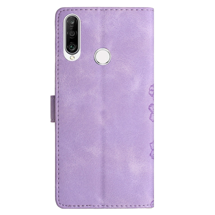 For Huawei P30 lite Cherry Blossom Butterfly Skin Feel Embossed PU Phone Case