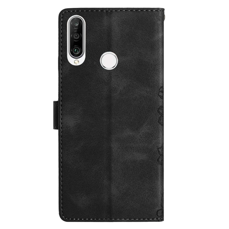 For Huawei P30 lite Cherry Blossom Butterfly Skin Feel Embossed PU Phone Case