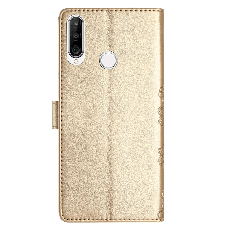 For Huawei P30 lite Cherry Blossom Butterfly Skin Feel Embossed PU Phone Case