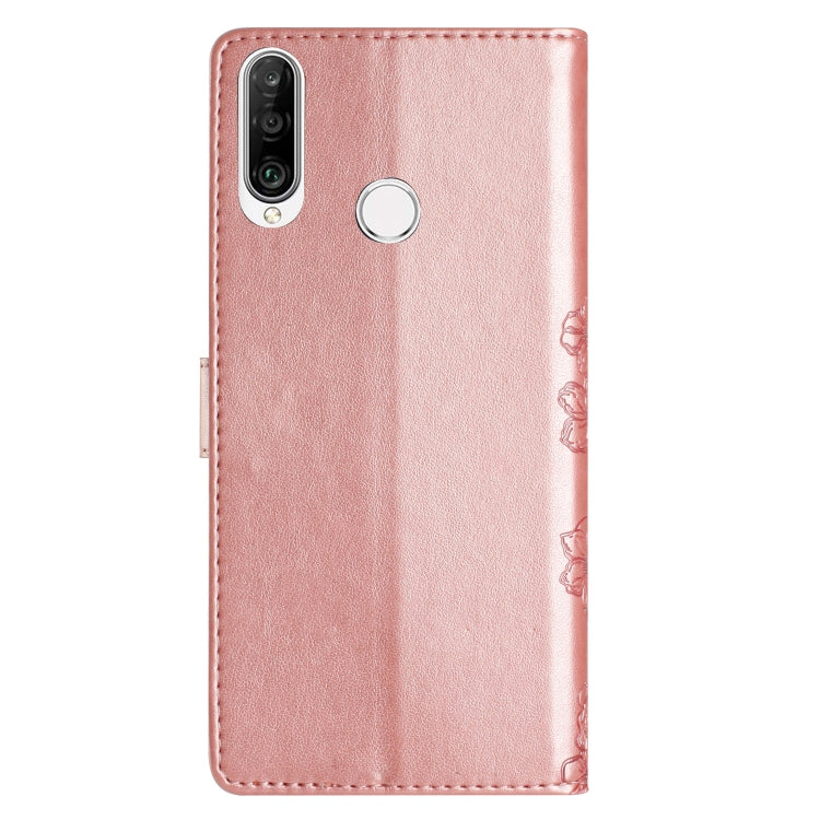 For Huawei P30 lite Cherry Blossom Butterfly Skin Feel Embossed PU Phone Case