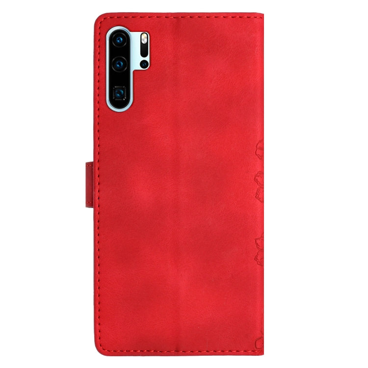 For Huawei P30 Pro Cherry Blossom Butterfly Skin Feel Embossed PU Phone Case