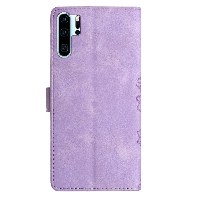 For Huawei P30 Pro Cherry Blossom Butterfly Skin Feel Embossed PU Phone Case