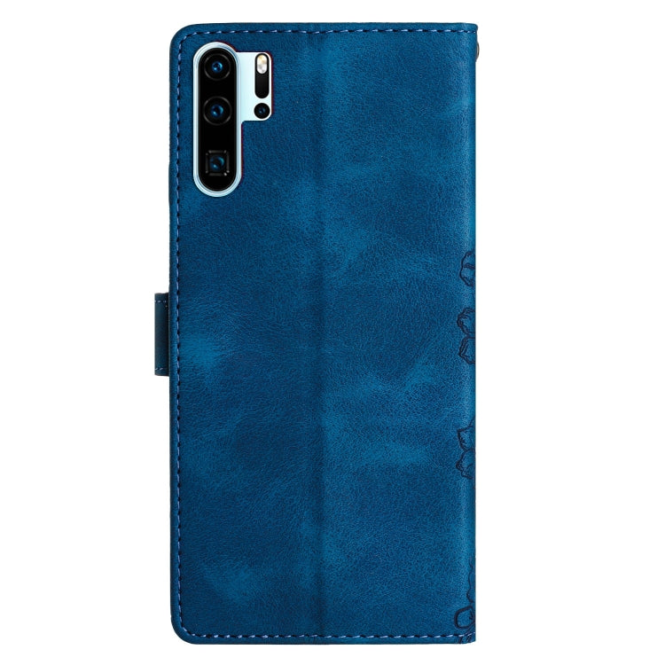 For Huawei P30 Pro Cherry Blossom Butterfly Skin Feel Embossed PU Phone Case