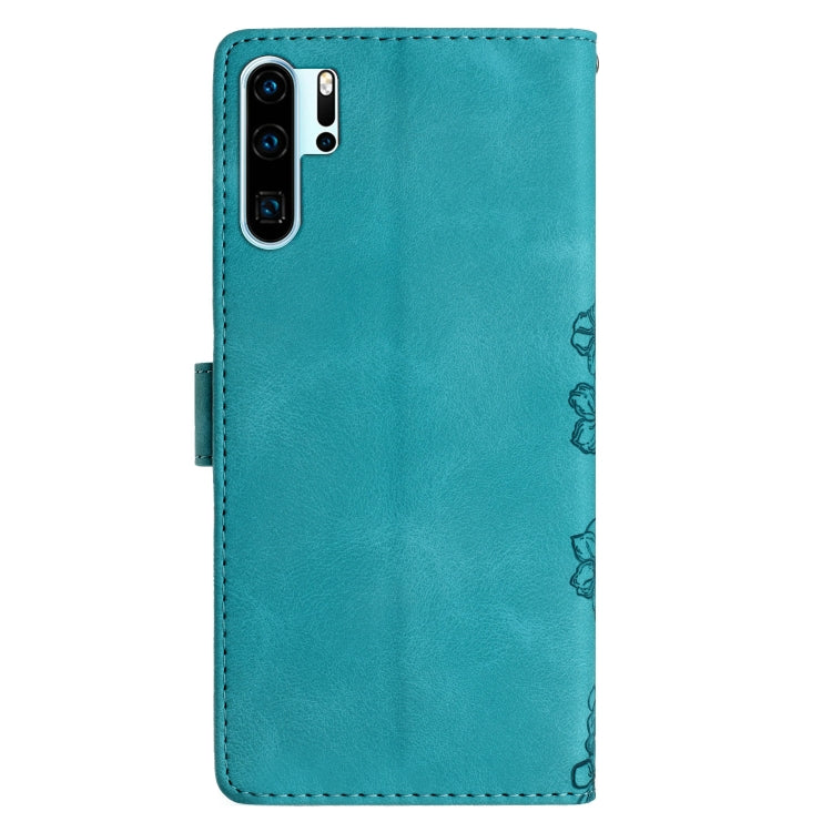 For Huawei P30 Pro Cherry Blossom Butterfly Skin Feel Embossed PU Phone Case