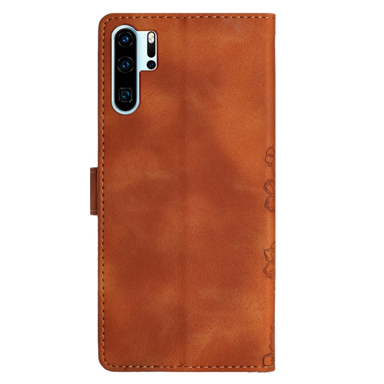 For Huawei P30 Pro Cherry Blossom Butterfly Skin Feel Embossed PU Phone Case