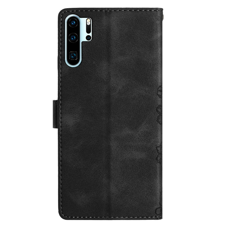 For Huawei P30 Pro Cherry Blossom Butterfly Skin Feel Embossed PU Phone Case