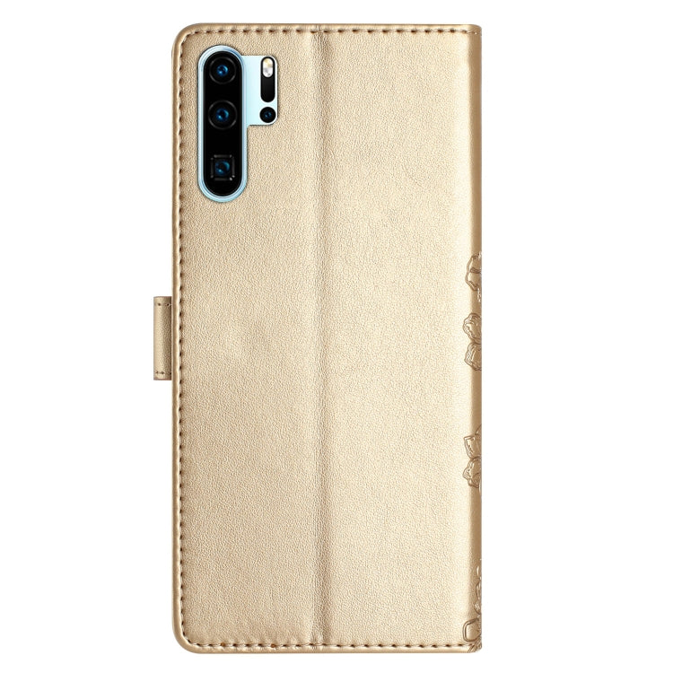 For Huawei P30 Pro Cherry Blossom Butterfly Skin Feel Embossed PU Phone Case
