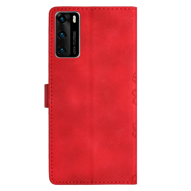 For Huawei P40 Cherry Blossom Butterfly Skin Feel Embossed PU Phone Case
