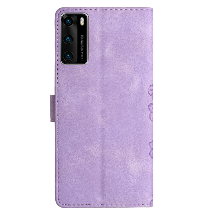 For Huawei P40 Cherry Blossom Butterfly Skin Feel Embossed PU Phone Case