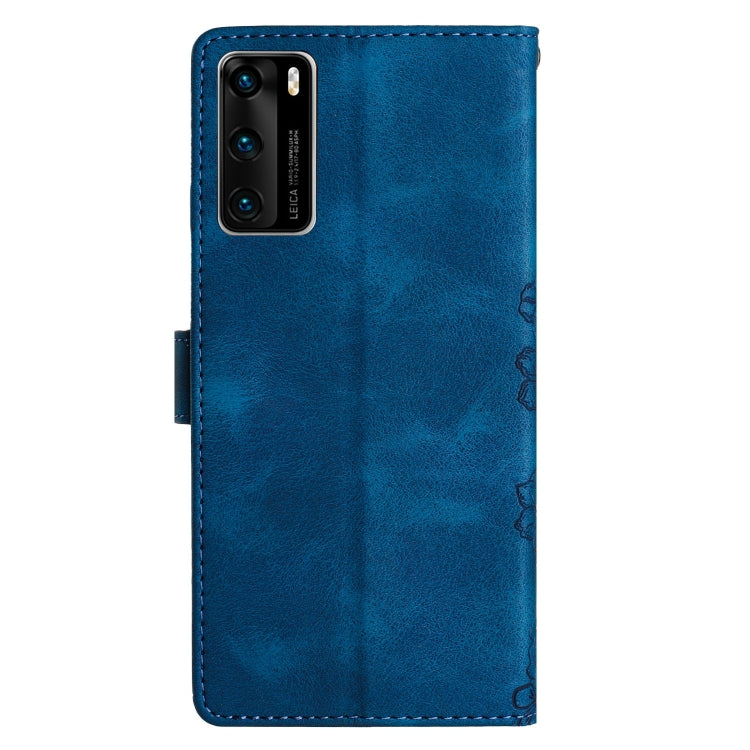 For Huawei P40 Cherry Blossom Butterfly Skin Feel Embossed PU Phone Case