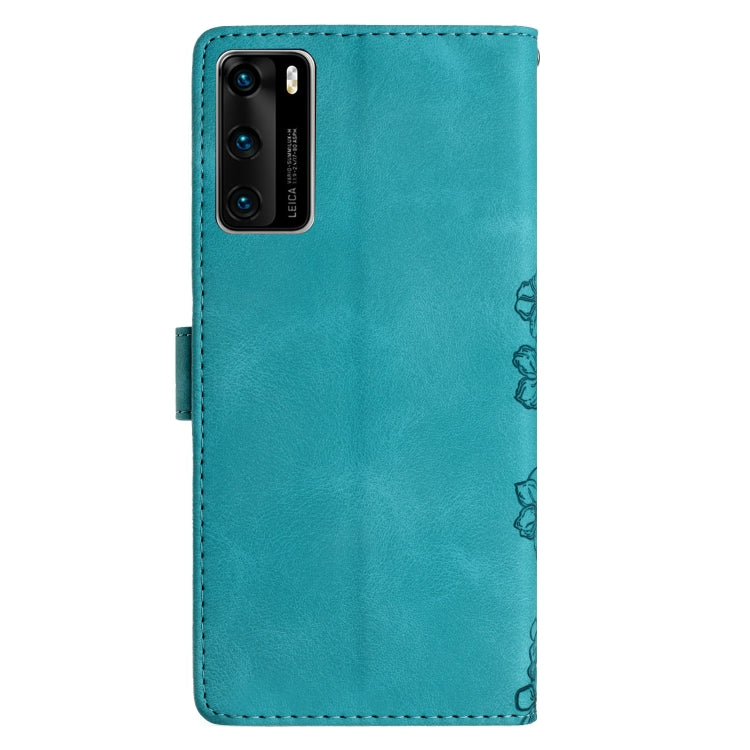 For Huawei P40 Cherry Blossom Butterfly Skin Feel Embossed PU Phone Case
