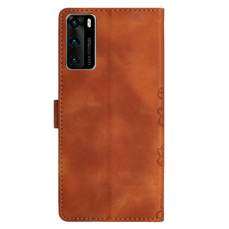 For Huawei P40 Cherry Blossom Butterfly Skin Feel Embossed PU Phone Case