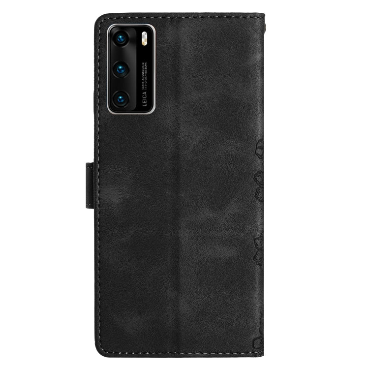 For Huawei P40 Cherry Blossom Butterfly Skin Feel Embossed PU Phone Case