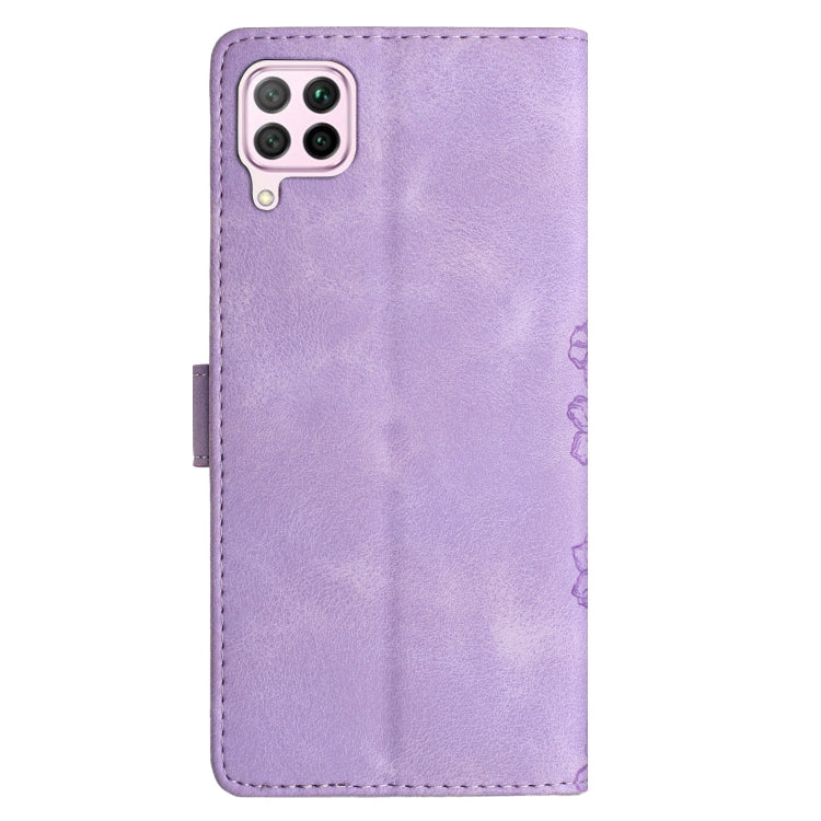 For Huawei P40 lite Cherry Blossom Butterfly Skin Feel Embossed PU Phone Case