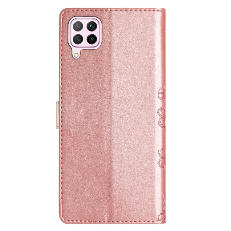 For Huawei P40 lite Cherry Blossom Butterfly Skin Feel Embossed PU Phone Case