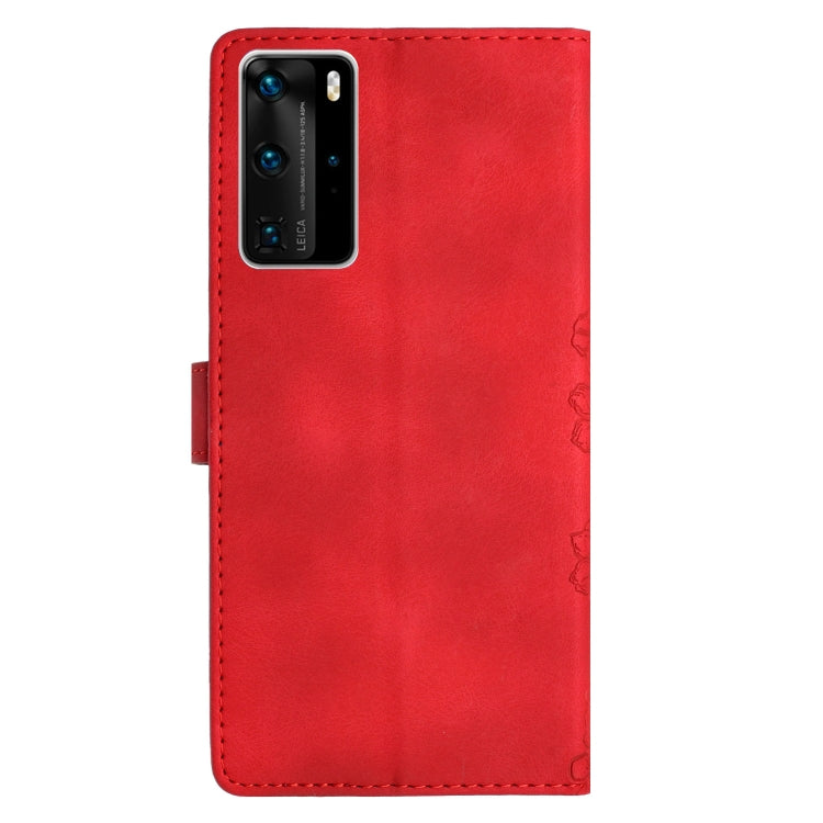 For Huawei P40 Pro Cherry Blossom Butterfly Skin Feel Embossed PU Phone Case