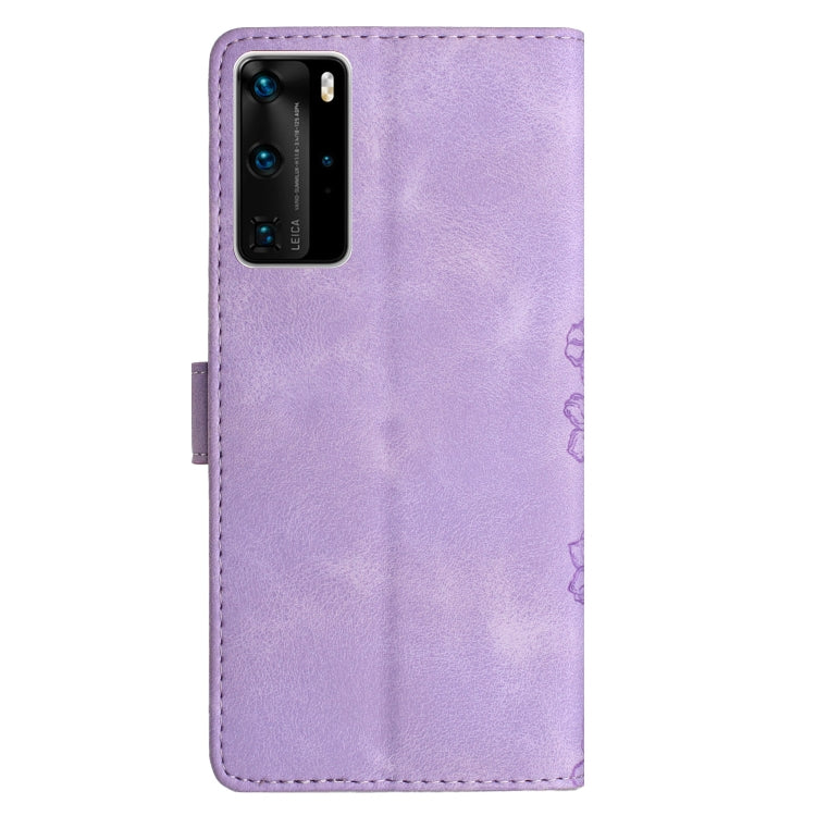 For Huawei P40 Pro Cherry Blossom Butterfly Skin Feel Embossed PU Phone Case
