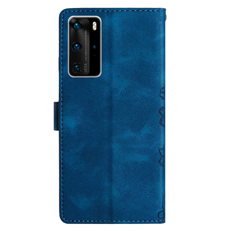 For Huawei P40 Pro Cherry Blossom Butterfly Skin Feel Embossed PU Phone Case