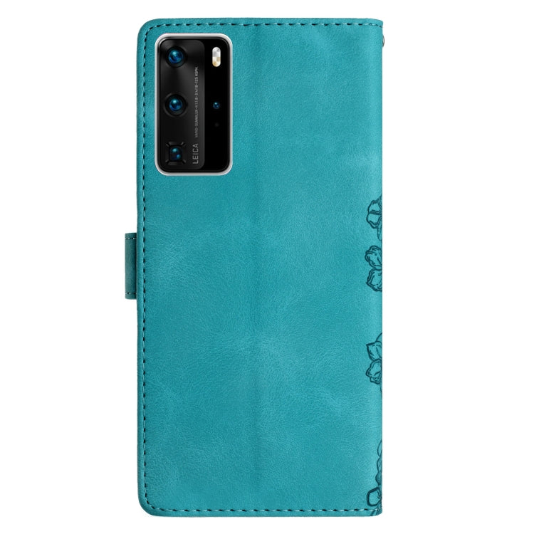 For Huawei P40 Pro Cherry Blossom Butterfly Skin Feel Embossed PU Phone Case